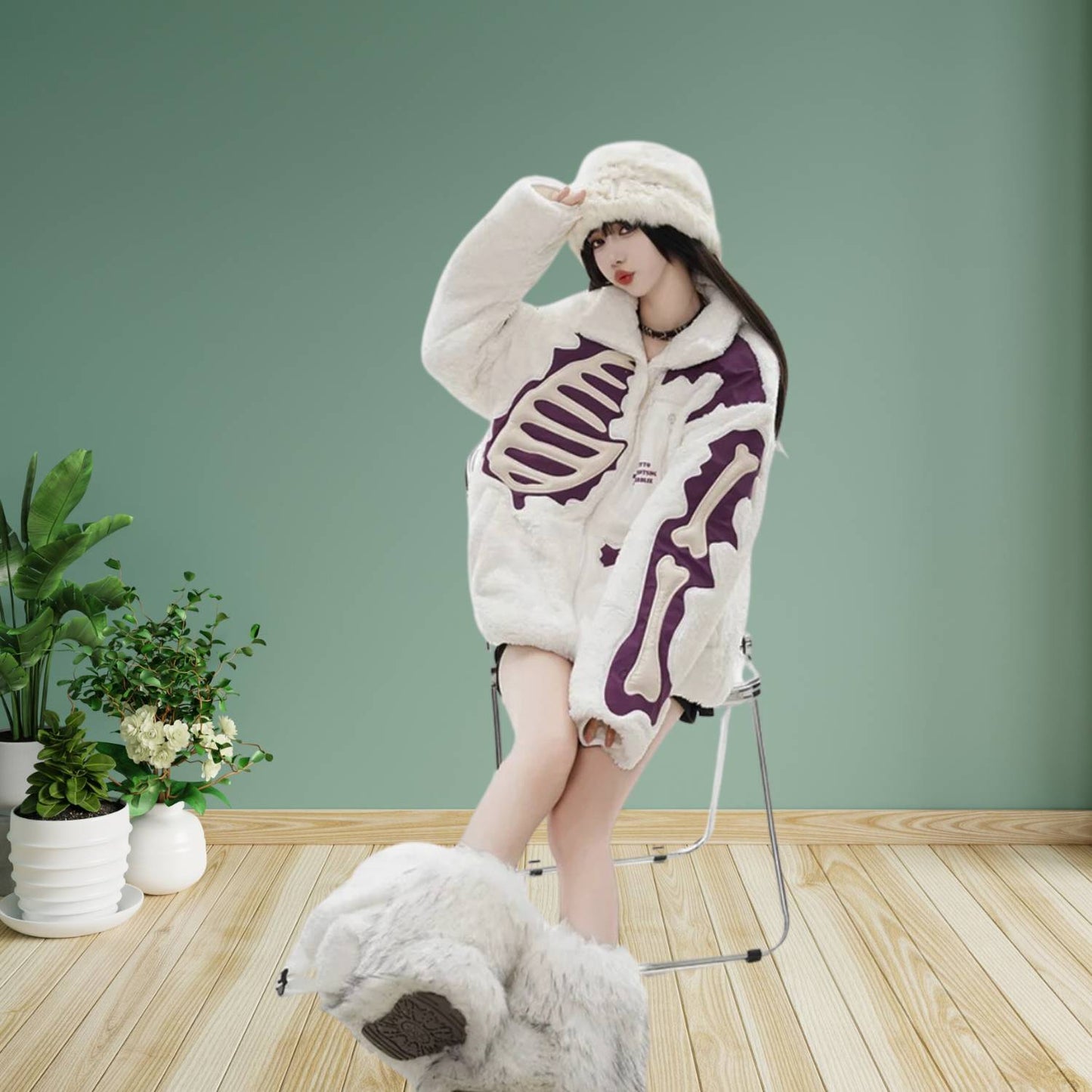 Unisex Skeleton Fleece Jacket – Unique Streetwear for a Cool Look