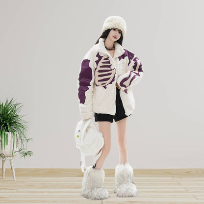 Unisex Skeleton Fleece Jacket – Unique Streetwear for a Cool Look