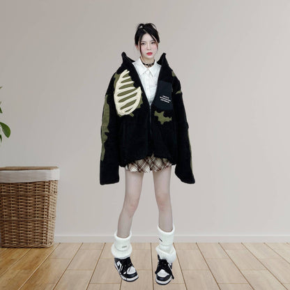 Unisex Skeleton Fleece Jacket – Unique Streetwear for a Cool Look