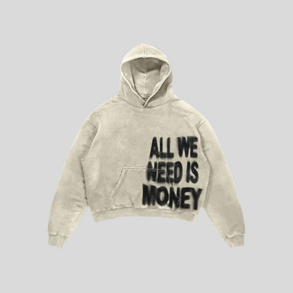 Statement Hoodie – “All We Need Is Money / Love Has Many Faces” – Unisex Cropped Sweate
