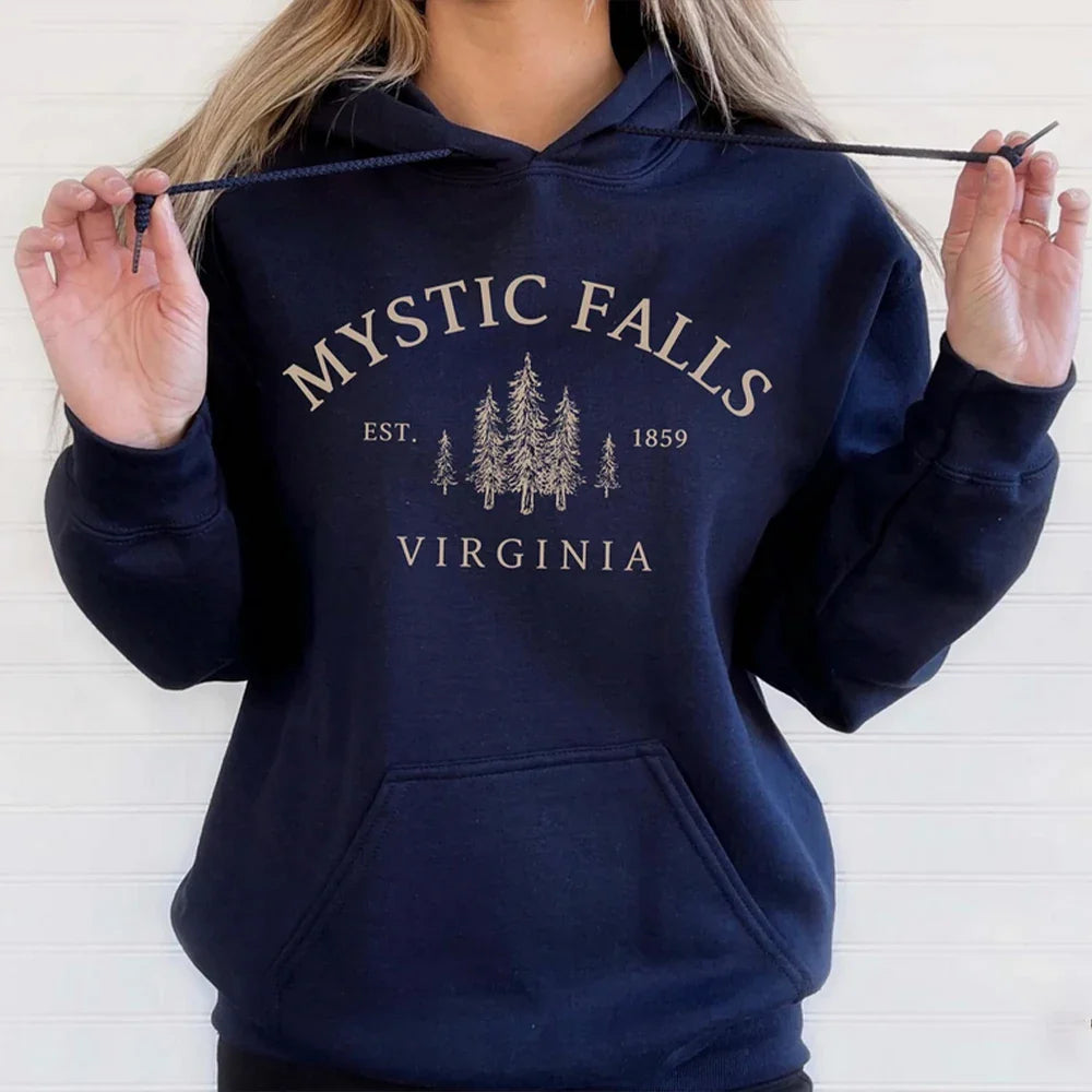 Title Mystic Falls Virginia Hoodie Salvatores Shirt Unisex Long Sleeve Crew Neck Pullovers Hoodies Casual Sweater For Vampire Fans