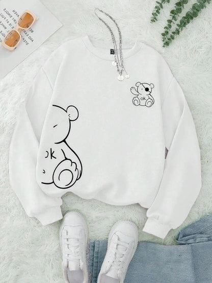 Unisex Cat Sweater – Minimalist Oversized Sweater with Cat Line Print