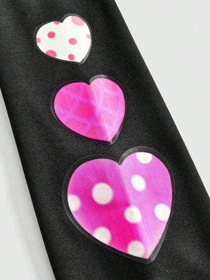 Streetwear Hoodie - Black Unisex Hoodie with Pink Cartoon Print and Hearts