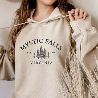 Title Mystic Falls Virginia Hoodie Salvatores Shirt Unisex Long Sleeve Crew Neck Pullovers Hoodies Casual Sweater For Vampire Fans