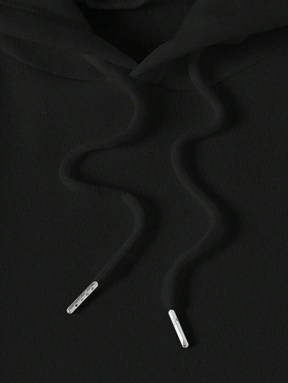 Streetwear Hoodie - Black Unisex Hoodie with Pink Cartoon Print and Hearts