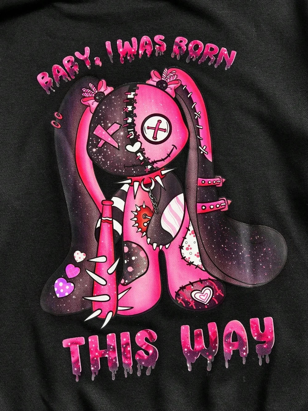 Streetwear Hoodie - Black Unisex Hoodie with Pink Cartoon Print and Hearts