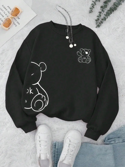 Unisex Cat Sweater – Minimalist Oversized Sweater with Cat Line Print