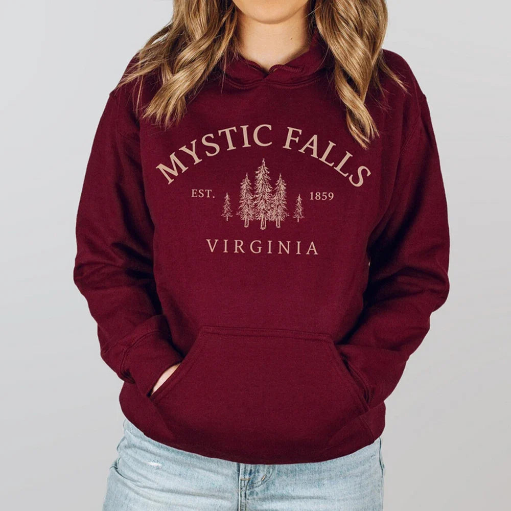 Title Mystic Falls Virginia Hoodie Salvatores Shirt Unisex Long Sleeve Crew Neck Pullovers Hoodies Casual Sweater For Vampire Fans