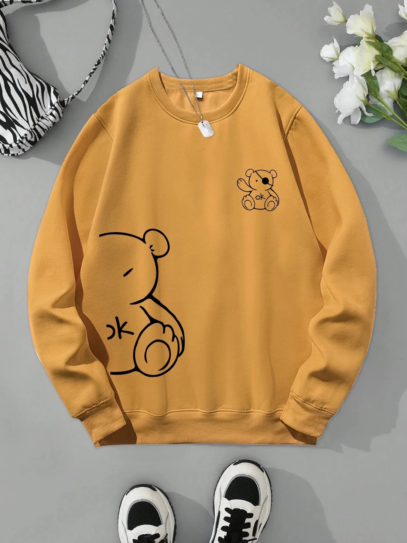 Unisex Cat Sweater – Minimalist Oversized Sweater with Cat Line Print