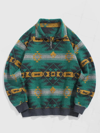Vintage Knitted Sweater – Unisex Oversized Sweater with Ethnic Pattern